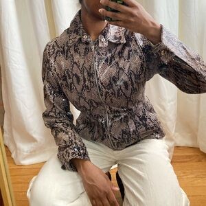 Italian leather snake skin print reflective jacket